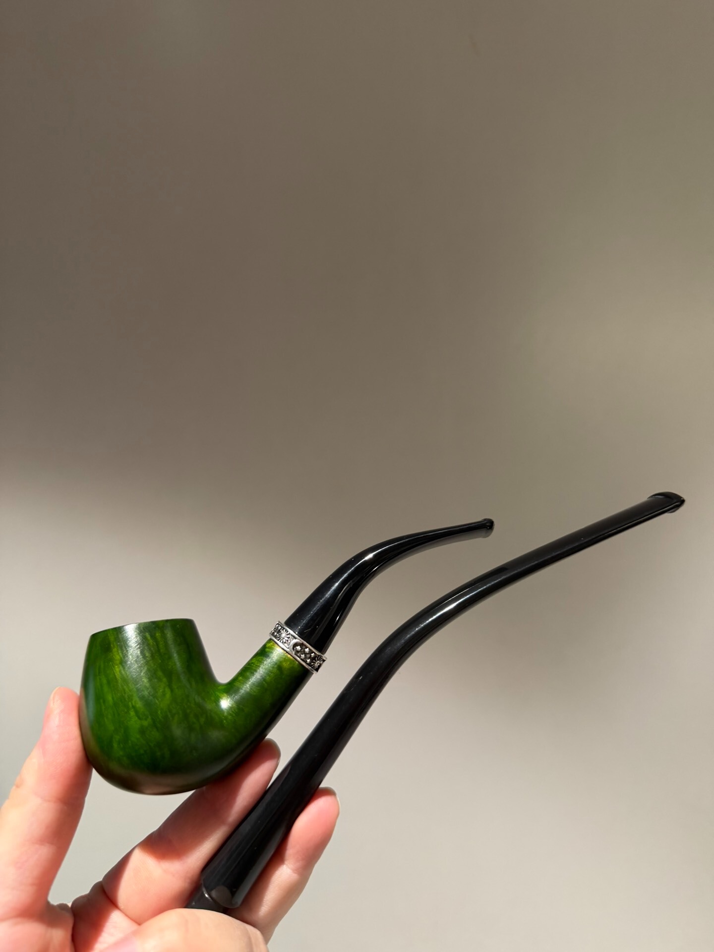 Italian Imported Briar Green Holmes Pipe | 2 Interchangeable Stems Handmade Pipe