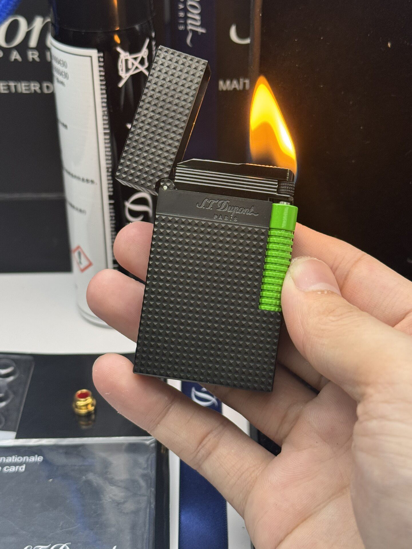 Le Grand Black Pave Green Accent Dual Flame Torch Lighter | Premium Copper Luxury Collectible