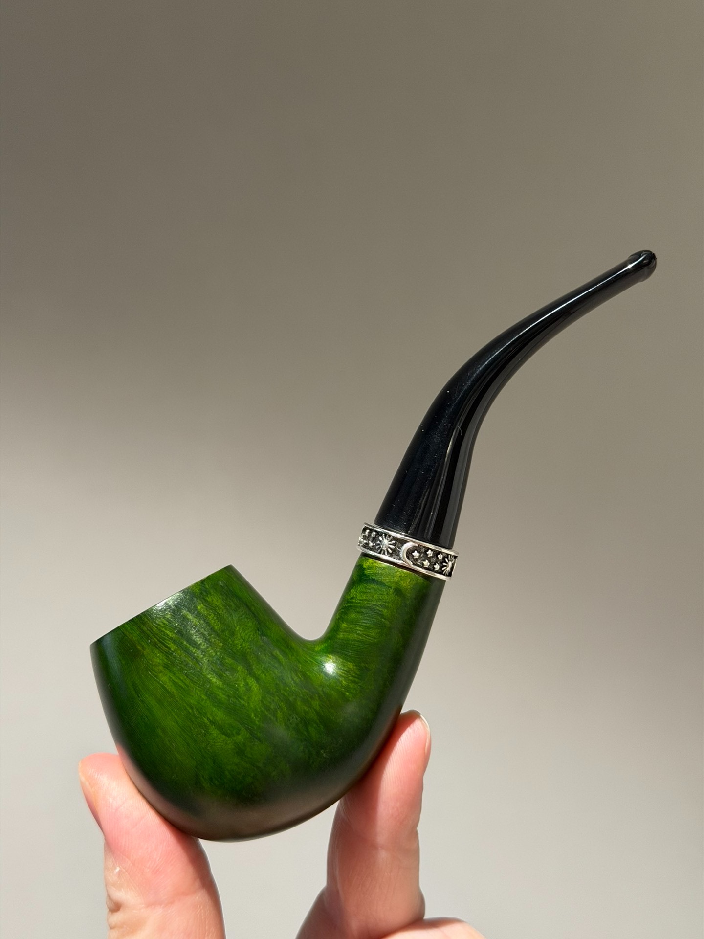 Italian Imported Briar Green Holmes Pipe | 2 Interchangeable Stems Handmade Pipe