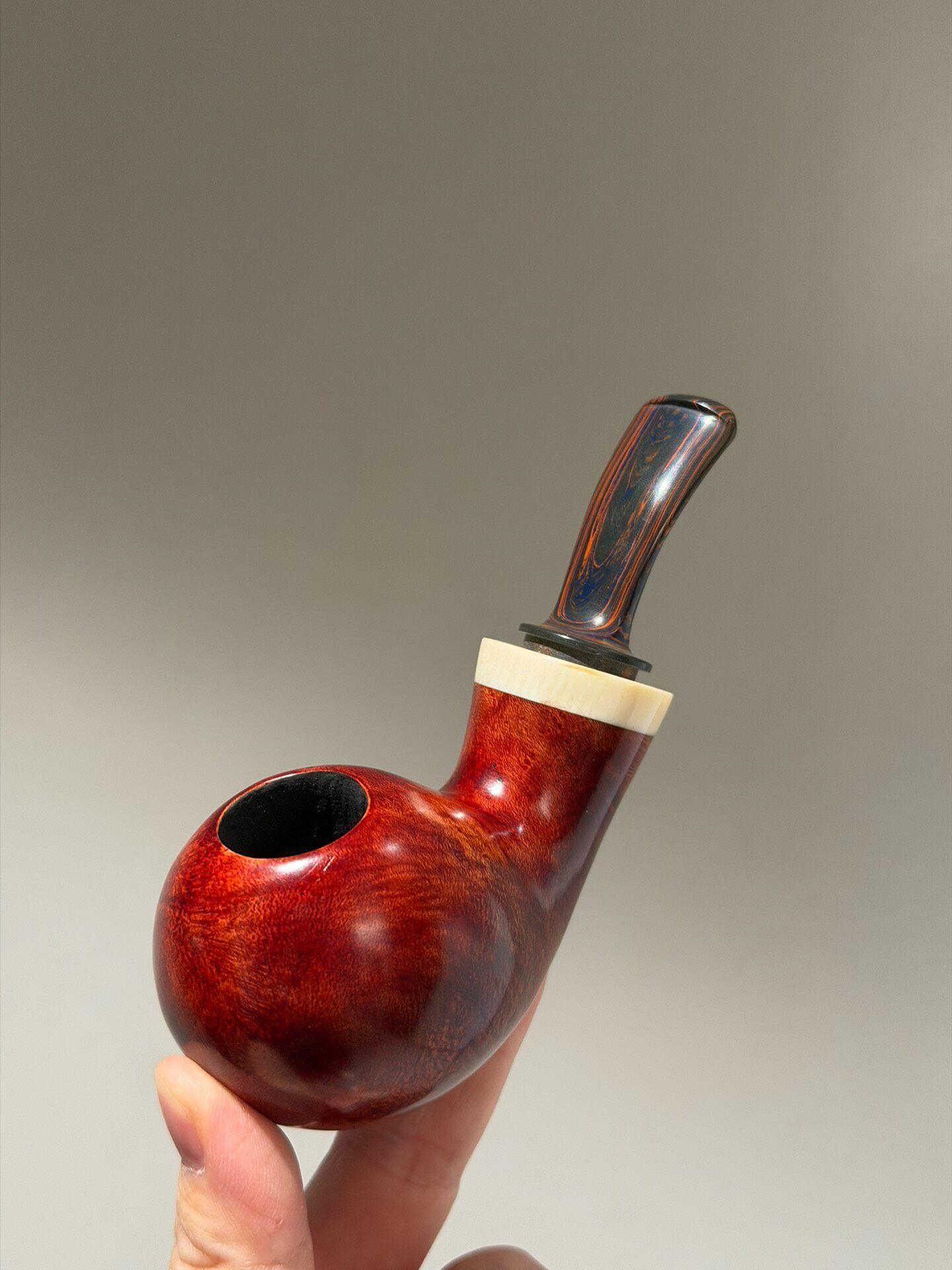 Spanish Imported Briar Blowfish Pipe | Handmade Large Bowl with Amber Acrylic Stem