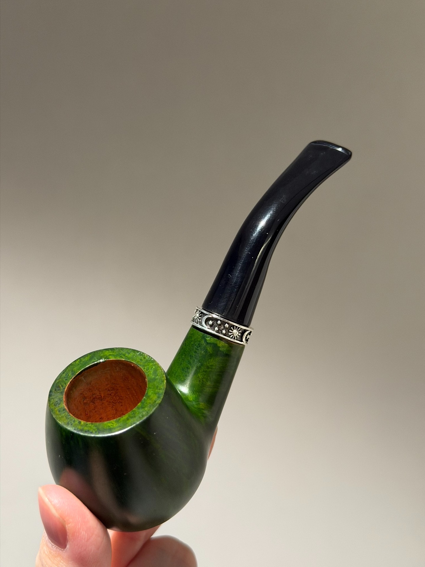 Italian Imported Briar Green Holmes Pipe | 2 Interchangeable Stems Handmade Pipe
