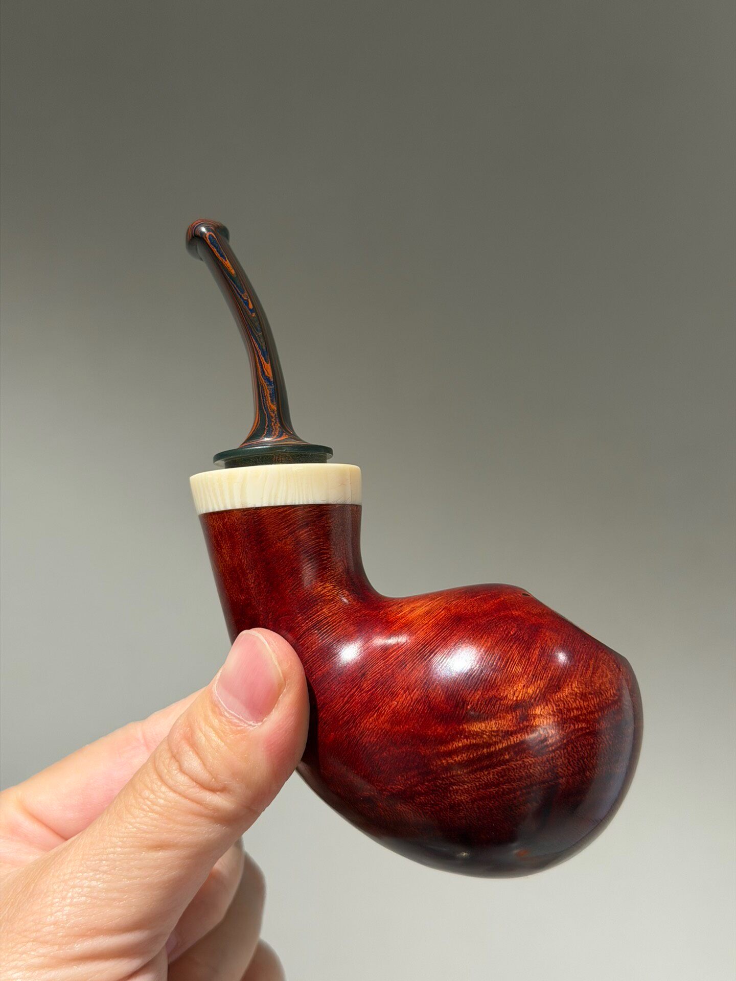 Spanish Imported Briar Blowfish Pipe | Handmade Large Bowl with Amber Acrylic Stem