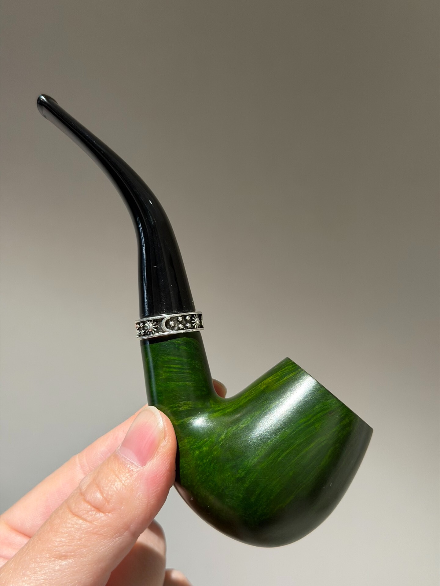 Italian Imported Briar Green Holmes Pipe | 2 Interchangeable Stems Handmade Pipe