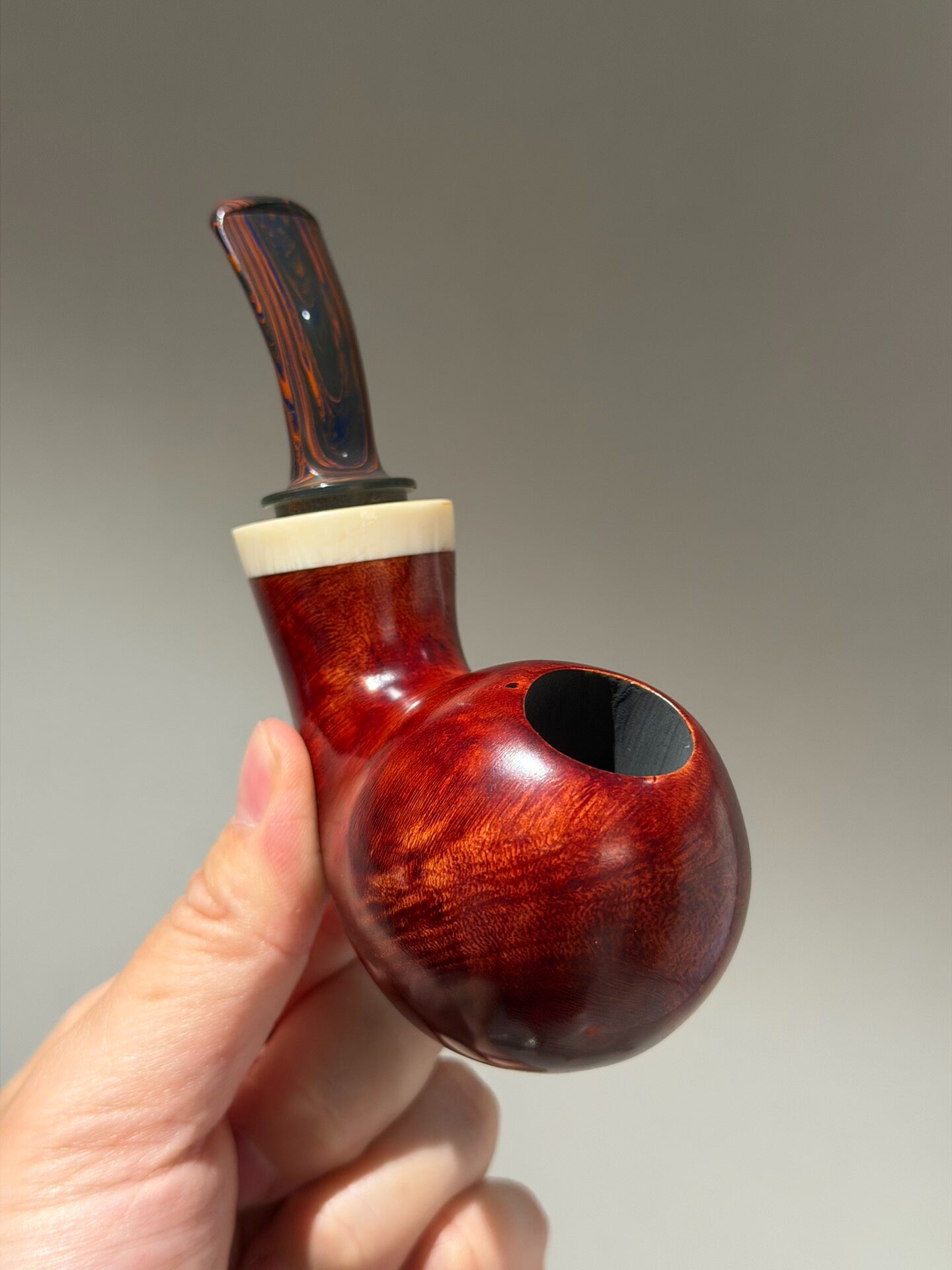 Spanish Imported Briar Blowfish Pipe | Handmade Large Bowl with Amber Acrylic Stem