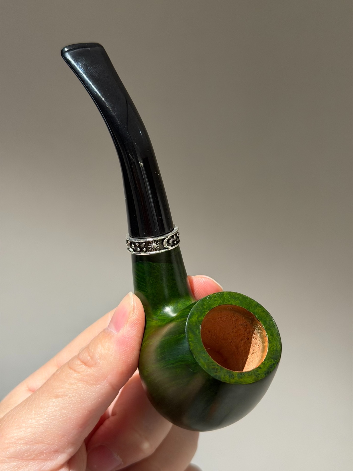 Italian Imported Briar Green Holmes Pipe | 2 Interchangeable Stems Handmade Pipe