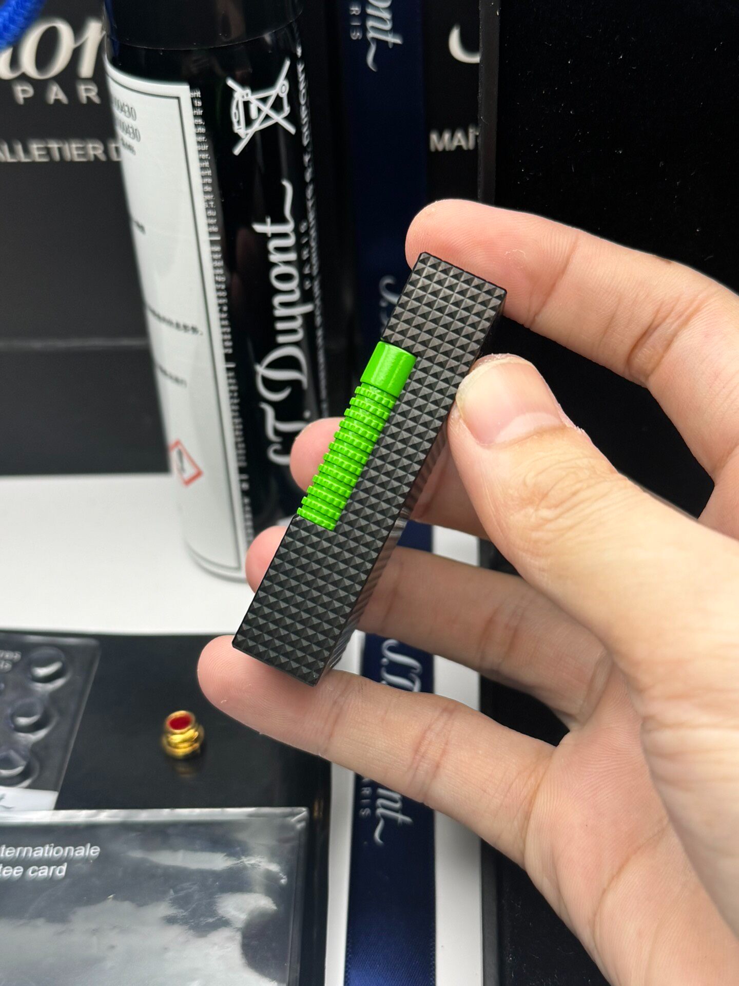 Le Grand Black Pave Green Accent Dual Flame Torch Lighter | Premium Copper Luxury Collectible