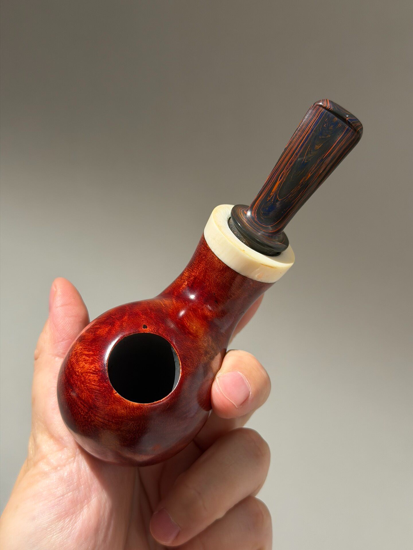 Spanish Imported Briar Blowfish Pipe | Handmade Large Bowl with Amber Acrylic Stem