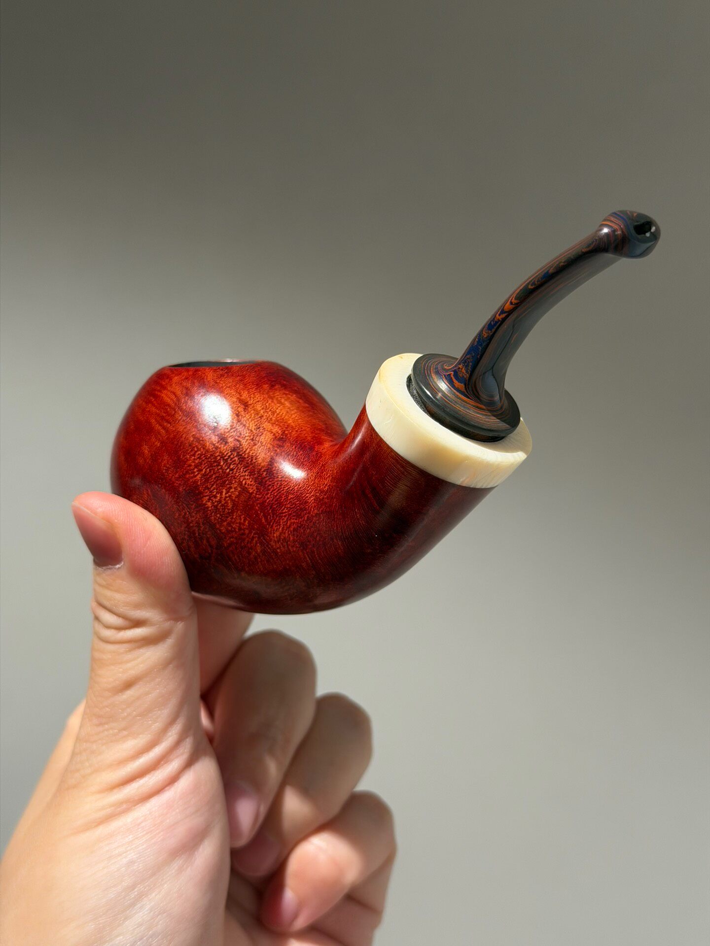 Spanish Imported Briar Blowfish Pipe | Handmade Large Bowl with Amber Acrylic Stem