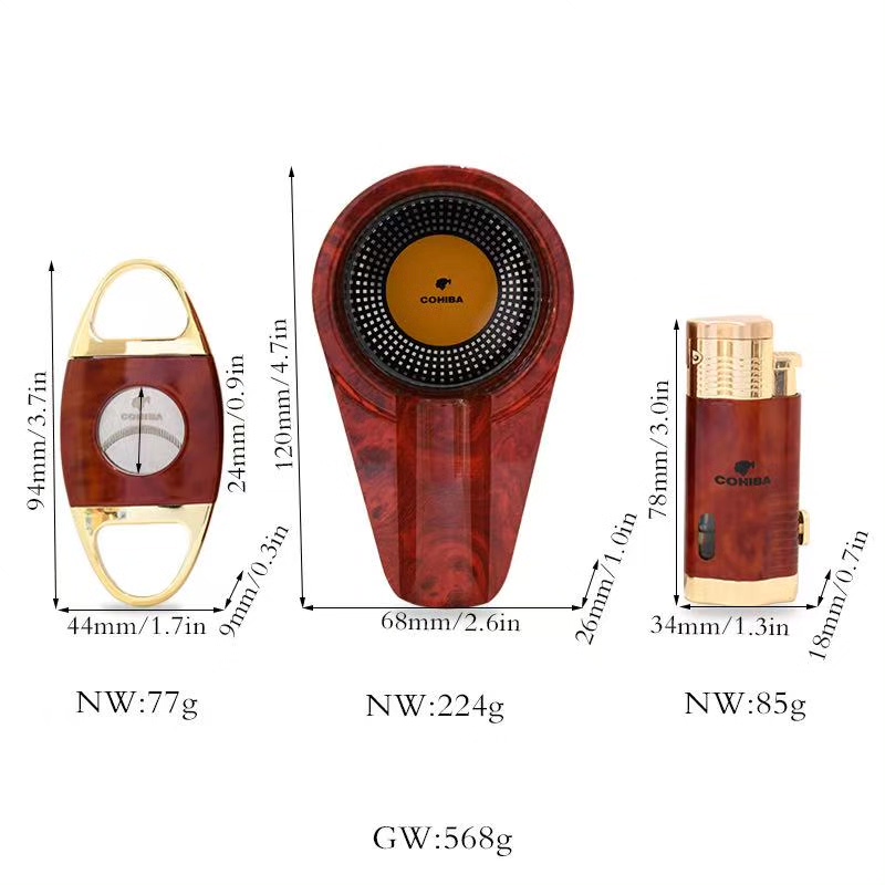 Luxury Red Cigar Accessories Set with Torch Lighter, Cutter & Ashtray | Premium Gift Box