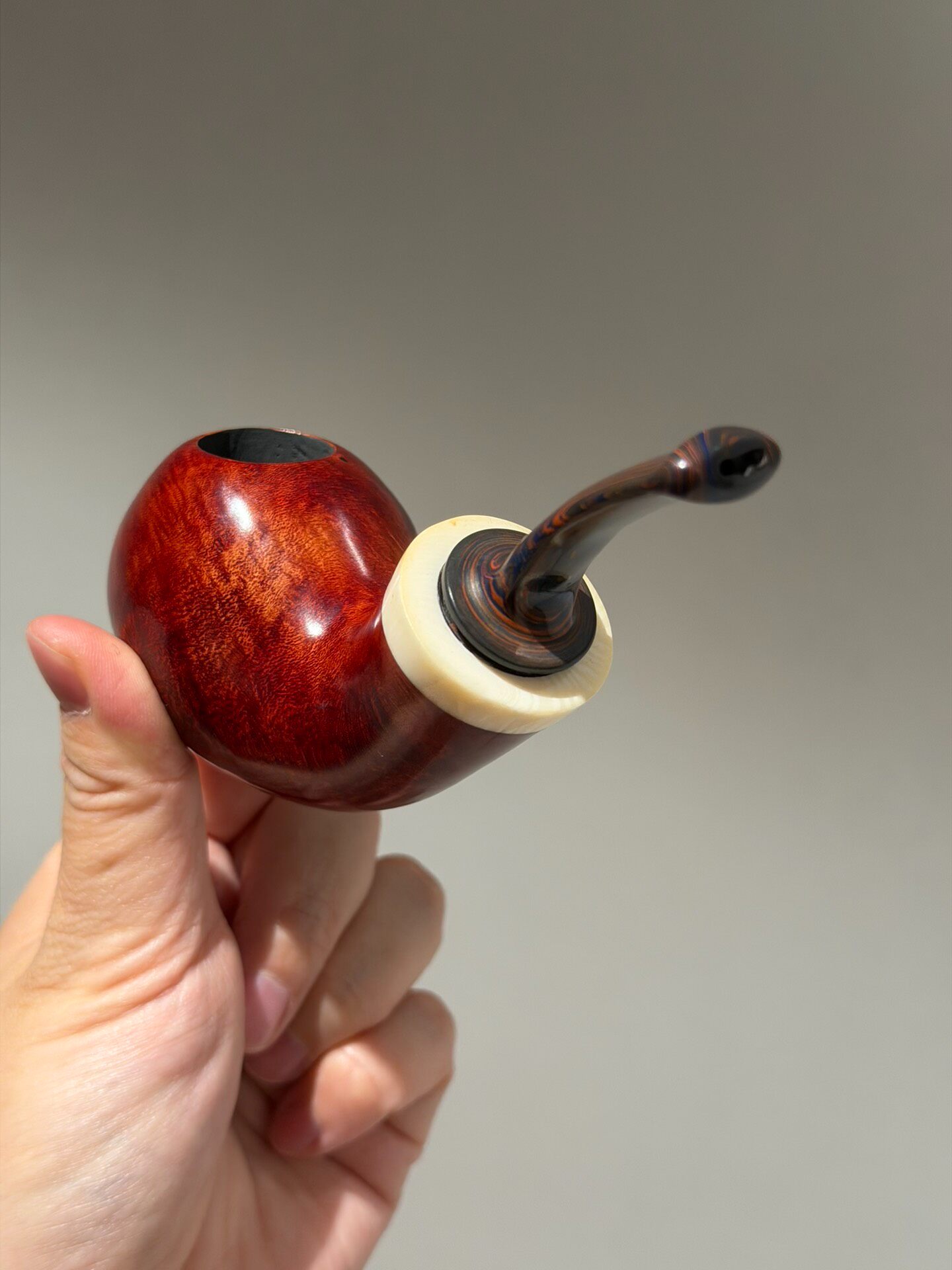 Spanish Imported Briar Blowfish Pipe | Handmade Large Bowl with Amber Acrylic Stem