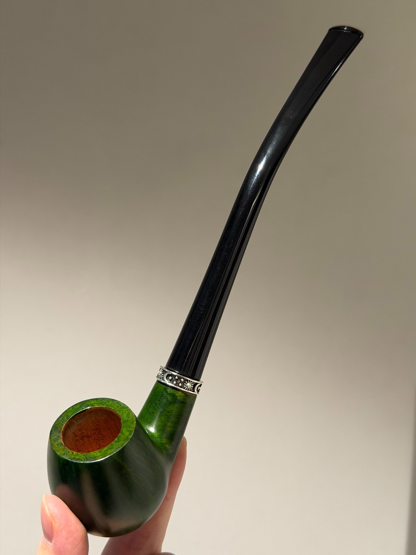 Italian Imported Briar Green Holmes Pipe | 2 Interchangeable Stems Handmade Pipe