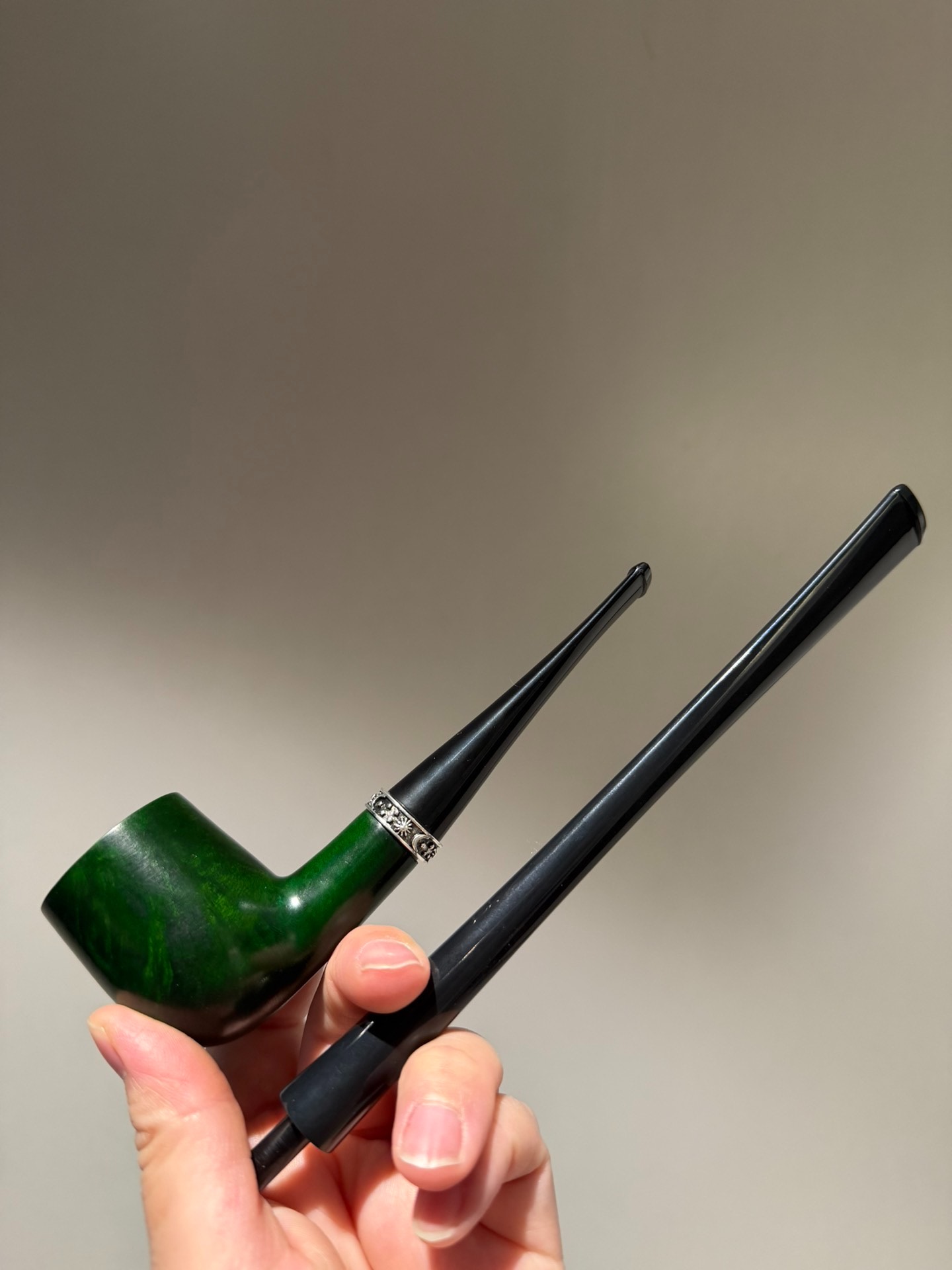 Italian Imported Briar Green Holmes Pipe | 2 Interchangeable Stems Handmade Pipe