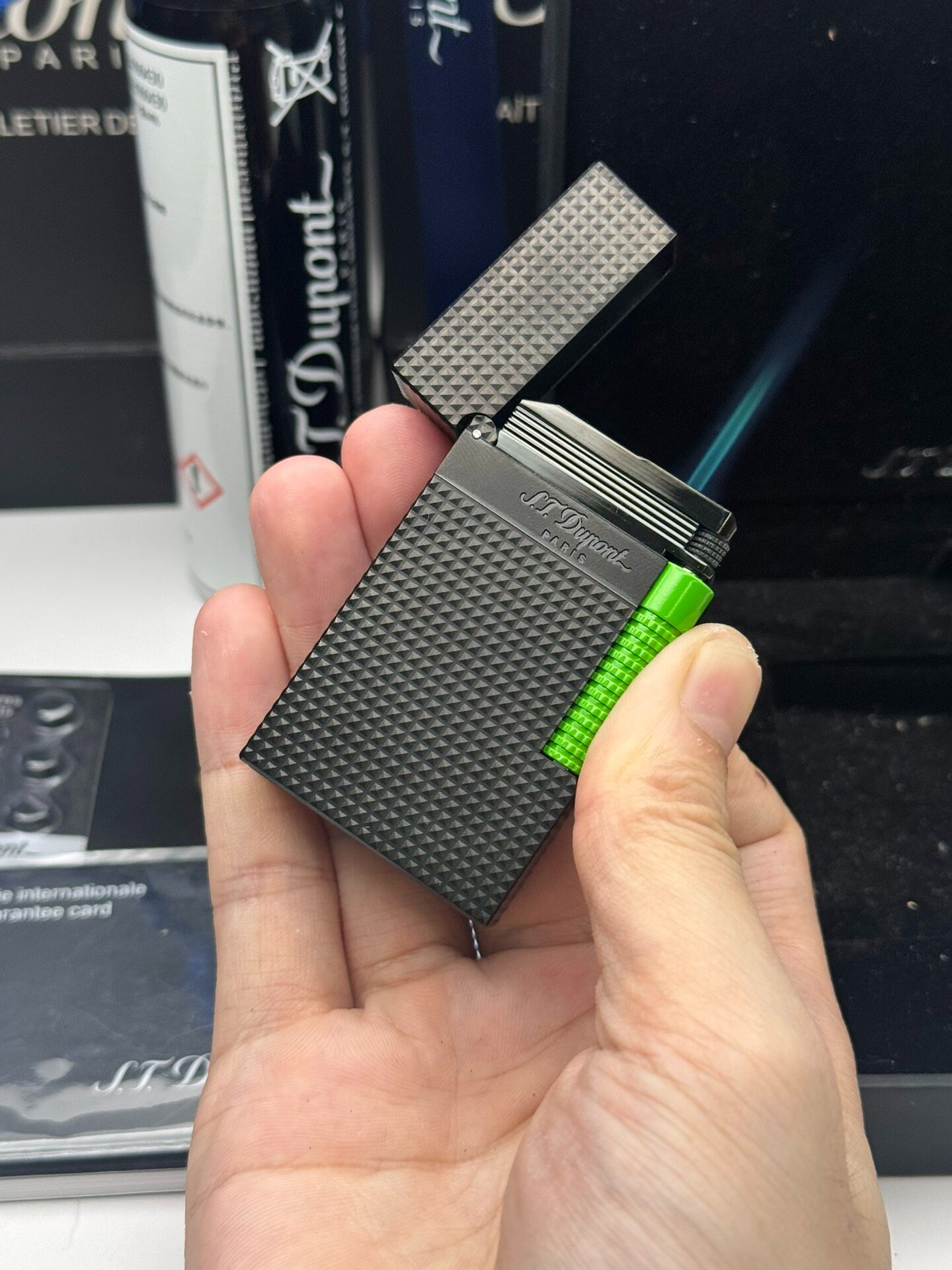 Le Grand Black Pave Green Accent Dual Flame Torch Lighter | Premium Copper Luxury Collectible