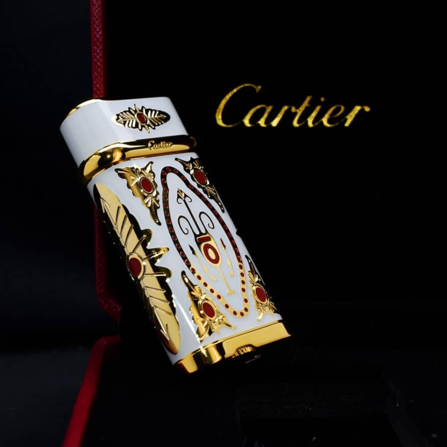 Cartier Men's White Gold-Plated Patterned Lighter - Angle View
