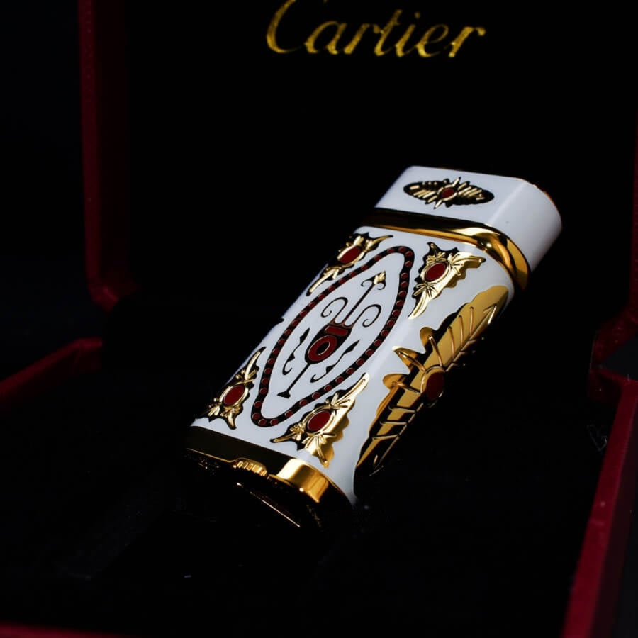 Cartier Men's White Gold-Plated Patterned Lighter - Back View