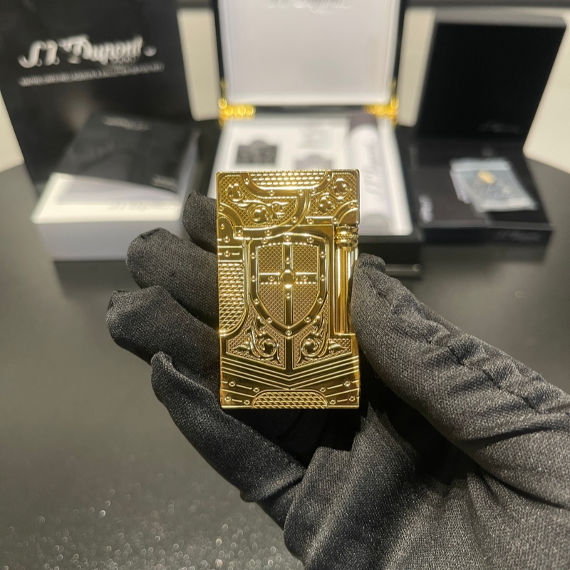 S.T. Dupont Le Grand Shield Engraved Gold Lighter