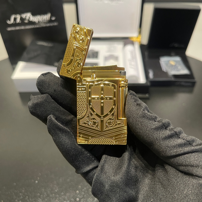 S.T. Dupont Le Grand Shield Engraved Gold Lighter