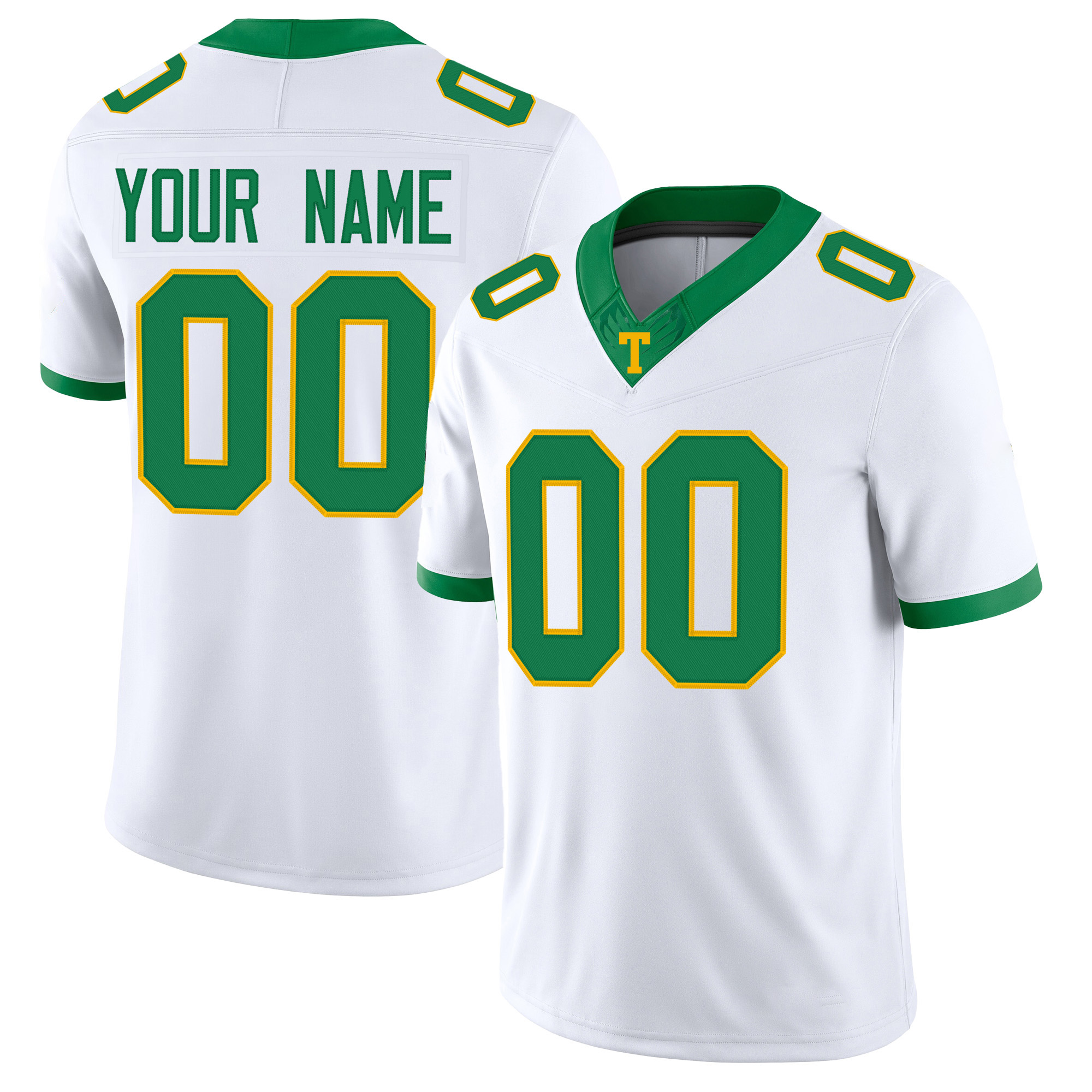 Custom White Green Gold Premium College-inspired Football Jersey - All Stitched
