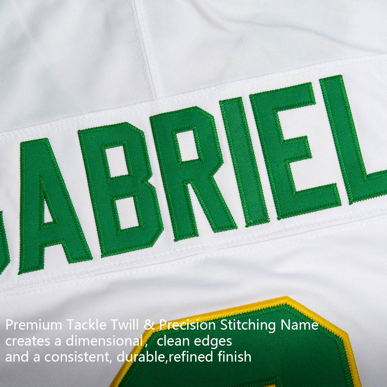 Custom White Green Gold Premium College-inspired Football Jersey - All Stitched