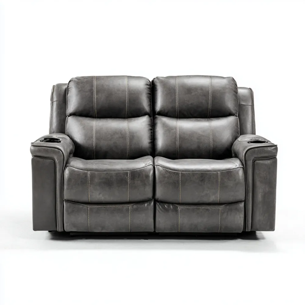 Canapé 2 places cuir synthétique - 150x90x100 cm - Gris foncé - Design moderne