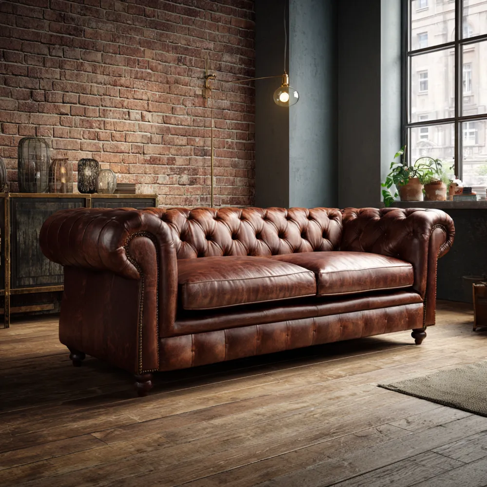 Canapé 2 places cuir vintage 180x90x75 cm - Marron - Design classique