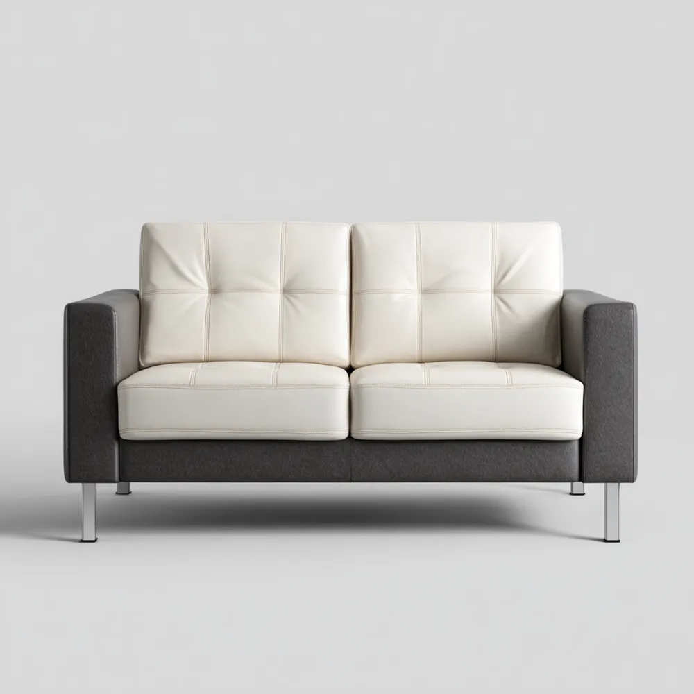 Canapé 2 places - Similicuir et Tissu 145x85x75 cm - Crème et Gris