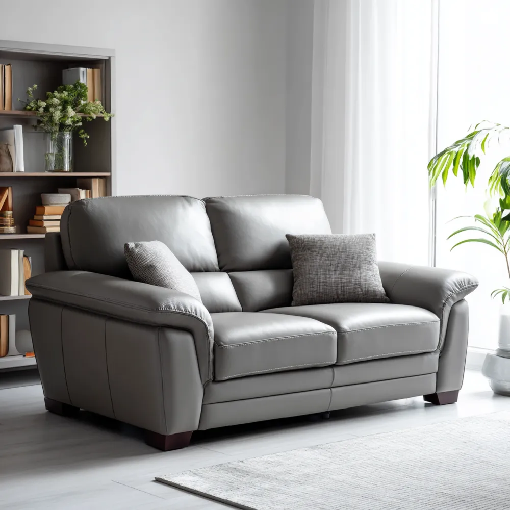 Canapé 2 places Cuir 150x85x90 cm - Gris - Design Contemporain