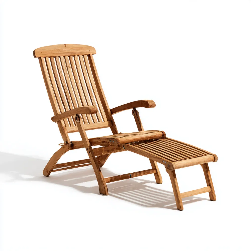 Chaise longue de jardin pliable en teck 180x55x90 cm - Naturel