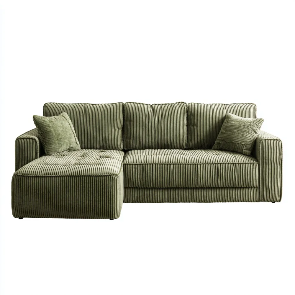 Divano angolare in velluto a coste 250x95x85 cm - Verde - Design moderno