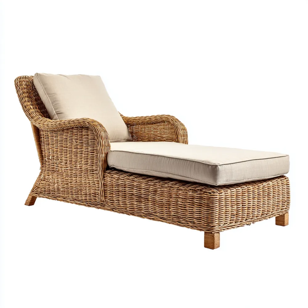 Lettino prendisole in vimini 180x70x75 cm con cuscini Beige