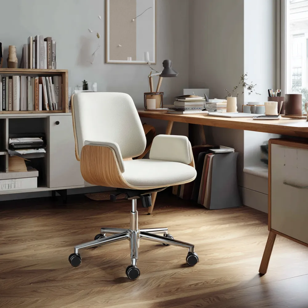 Sedia da ufficio regolabile in altezza con braccioli rivestiti in tessuto Bianco 60x60x85-95 cm – Design moderno