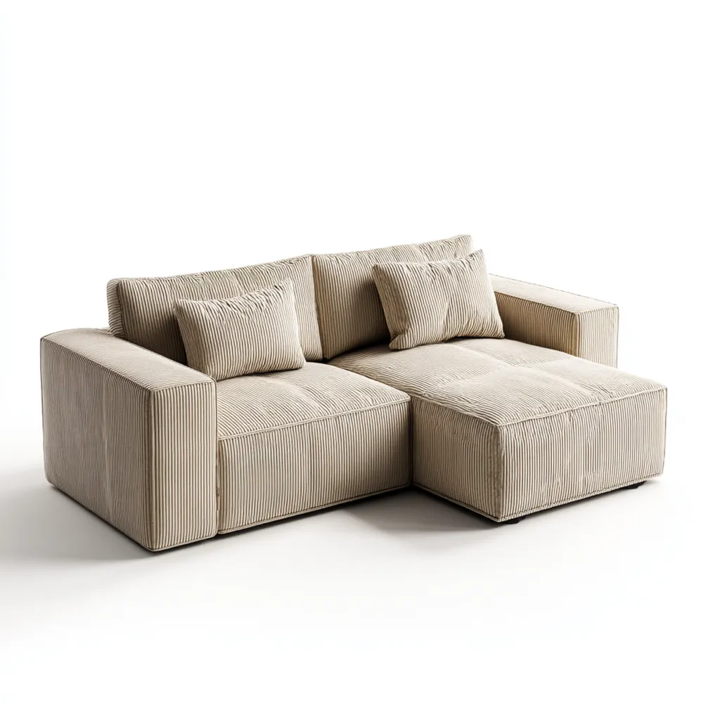 Divano angolare in tessuto a coste 250x150x80 cm – Beige – Design Moderno