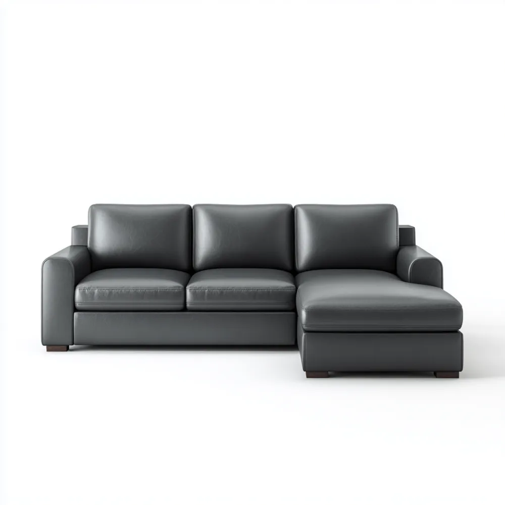 Divano angolare in pelle 250x160x85 cm - Grigio scuro - Design moderno