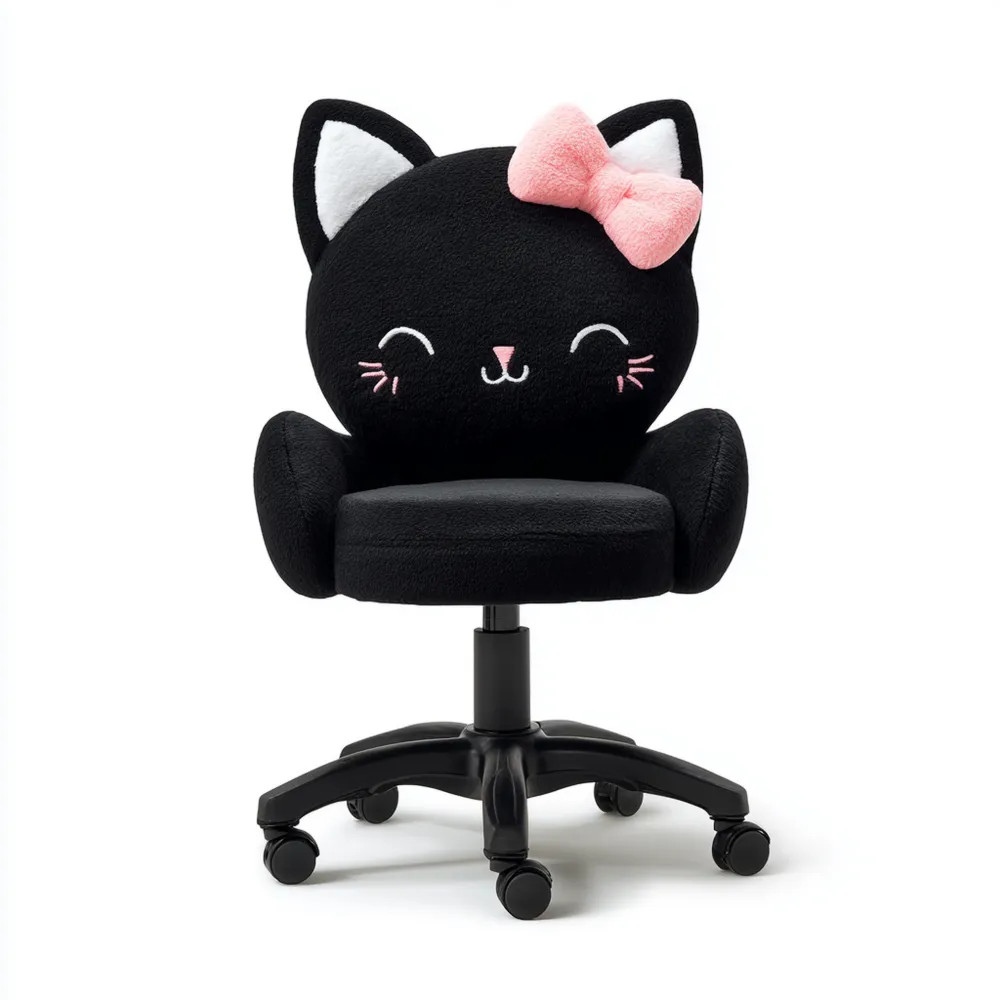 Sedia da ufficio a tema animale 50x45x90-100 cm in peluche Nero con fiocco Rosa