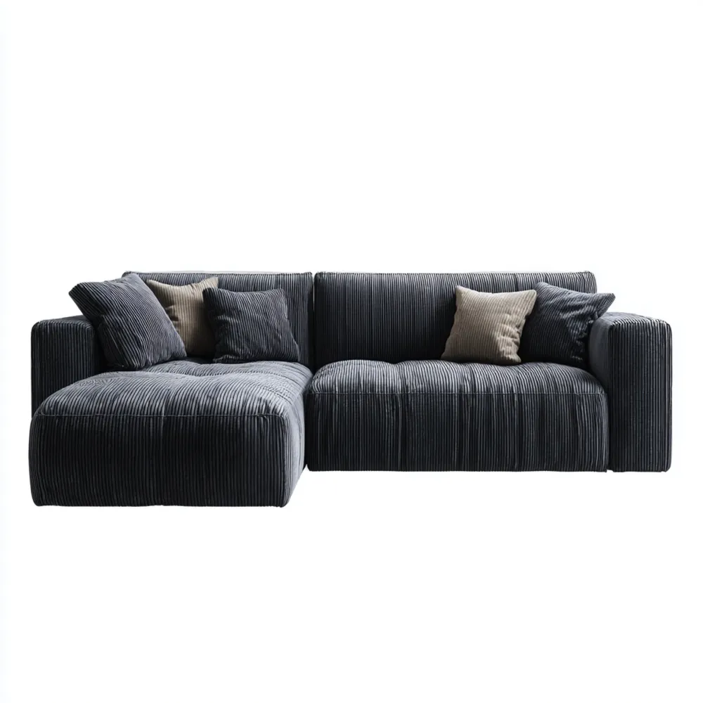 Divano angolare in tessuto a coste 285x175x85 cm – Antracite – Design moderno