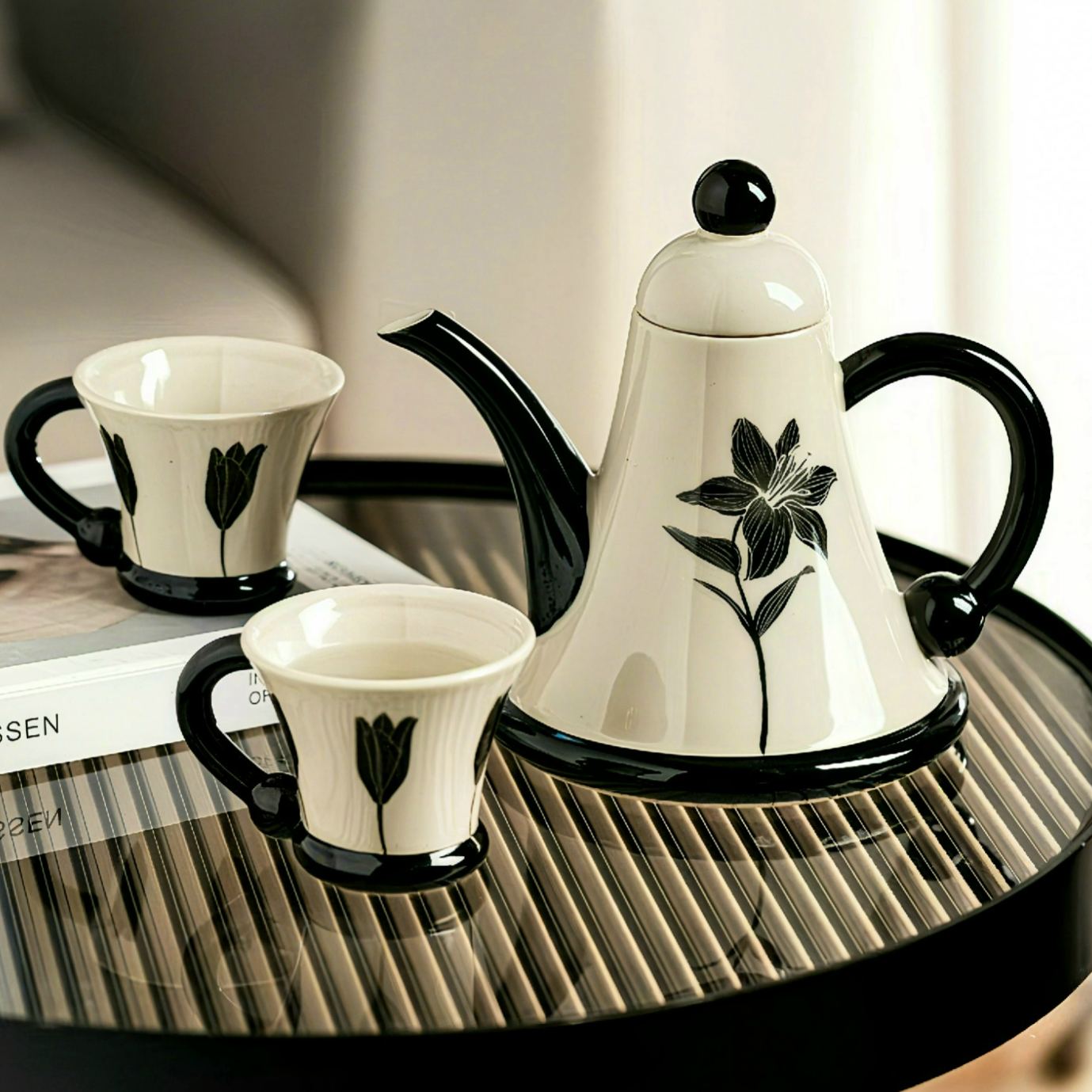 The Midnight Lily Teapot Set (3-Piece)