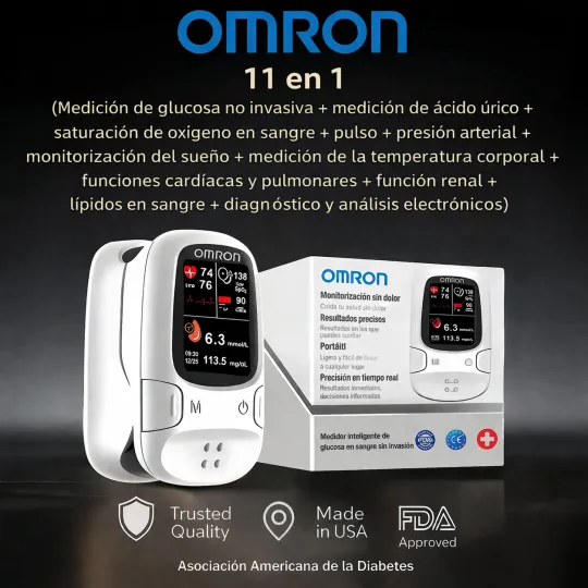 🔥Omron™🔥 presenta su nuevo medidor de glucosa en sangre inteligente, no invasivo y fabricado en EE. UU.🔥