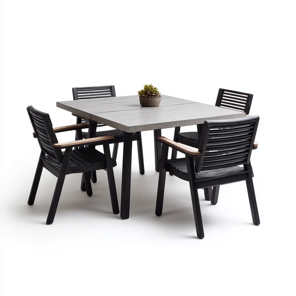 Set tavolo e sedie da giardino in metallo e legno 150x90x75 cm - Nero - Design moderno