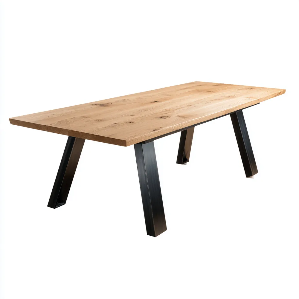 Tavolo da pranzo legno massello 200x100x75 cm - Colore Naturale e Nero - Design Industriale
