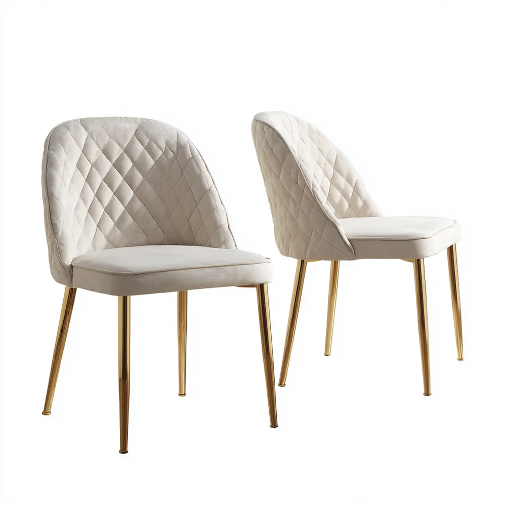 Sedia da pranzo imbottita in velluto 44x56x89 cm - Beige e Oro - Design moderno