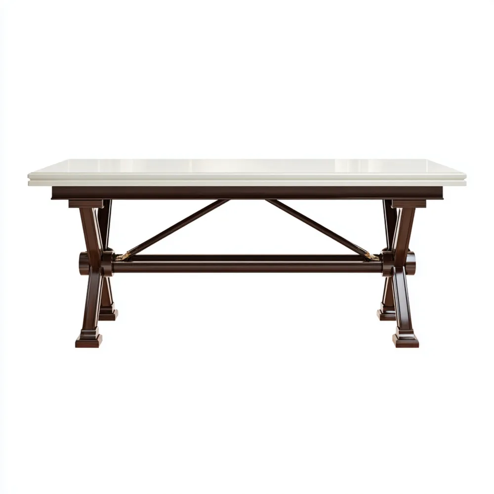 Tavolo da pranzo in legno massello 200x100x76 cm - Bianco/Marrone - Stile classico