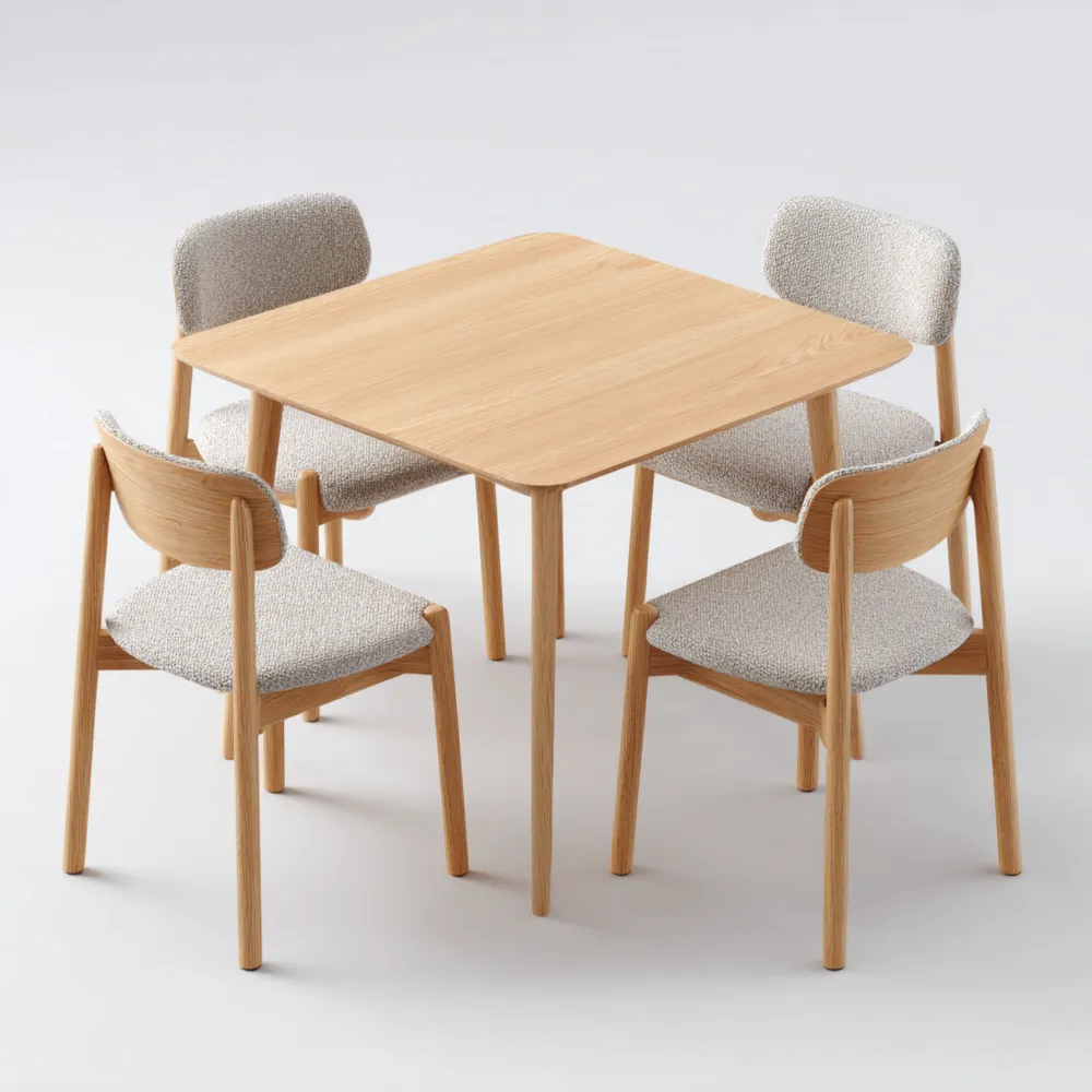 Set tavolo e sedie in legno massello 90x90x75 cm – Beige – Design moderno