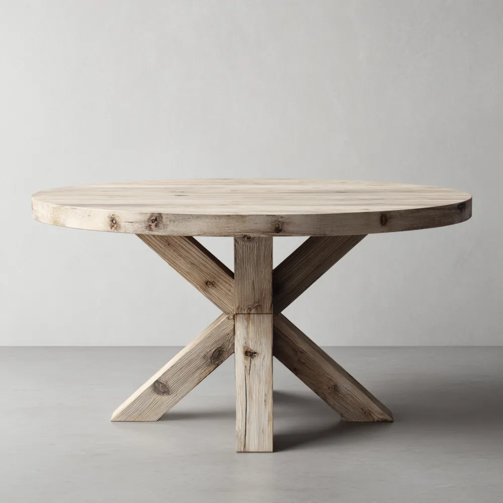 Tavolo da pranzo rotondo in legno massello 120x120x75 cm - design rustico