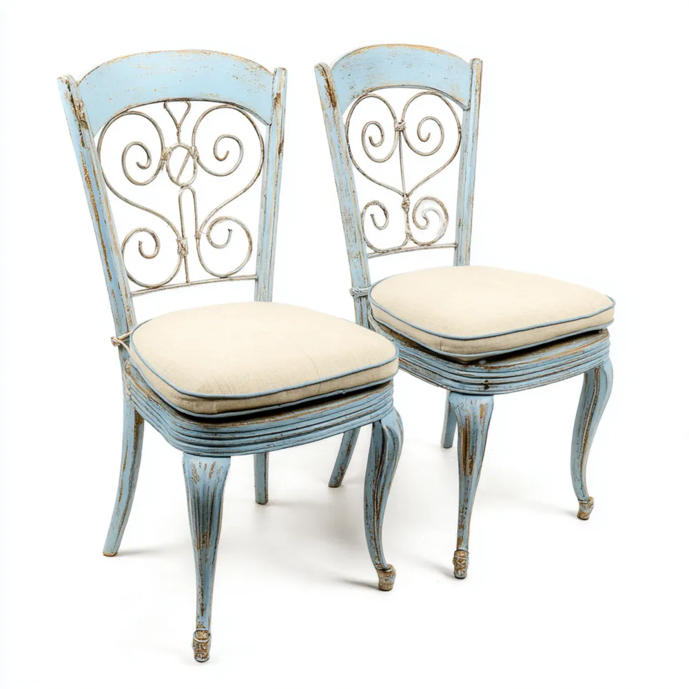 Sedia da pranzo in legno 45x45x90 cm – Azzurro/Beige – Stile Vintage