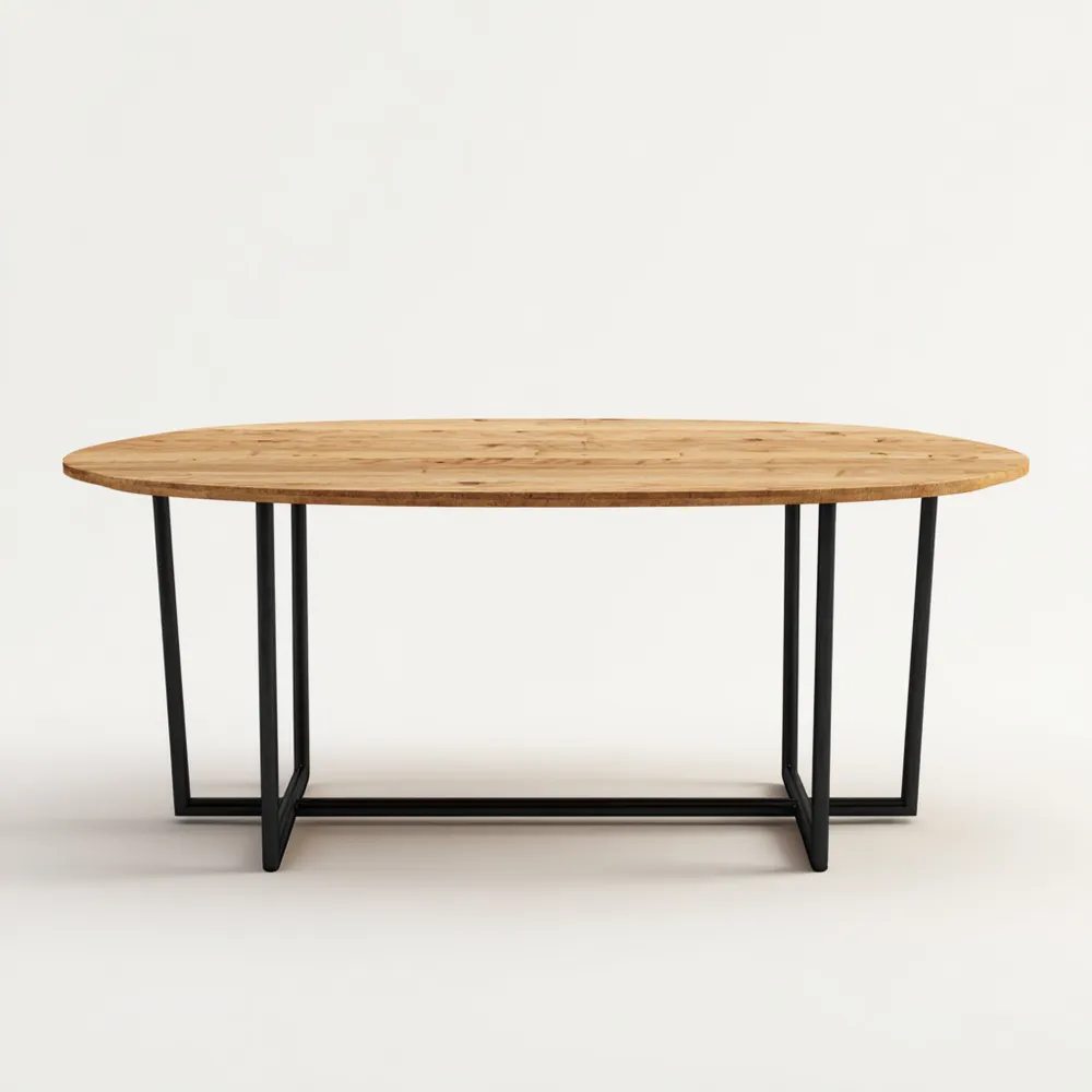 Tavolo da pranzo in legno massello 200x100x75 cm – Nero/Legno Naturale – Design Contemporaneo