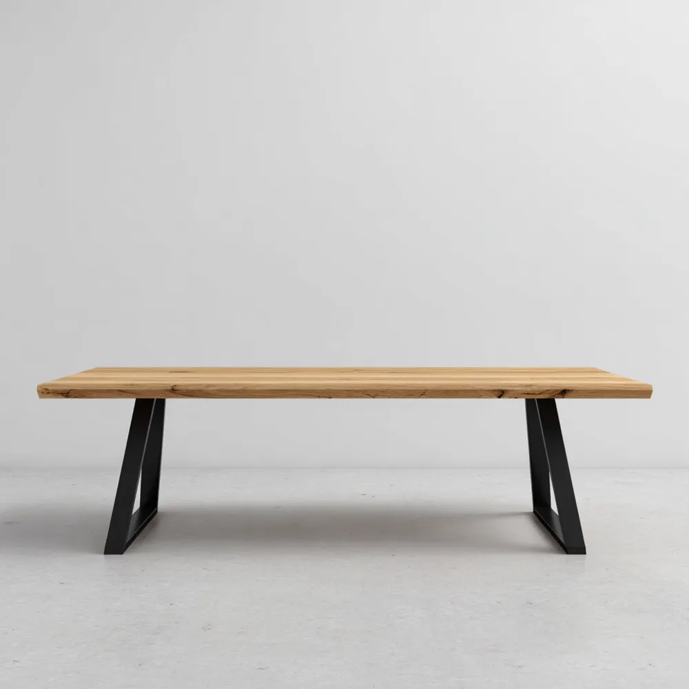 Tavolo da pranzo in legno massello 200x90x75 cm - Naturale e Nero - Design moderno