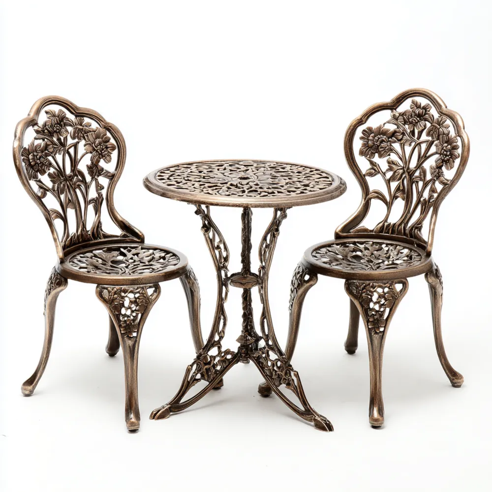 Set tavolo e sedie da giardino in metallo 60x60x75 cm - Bronzo Anticato - Design floreale