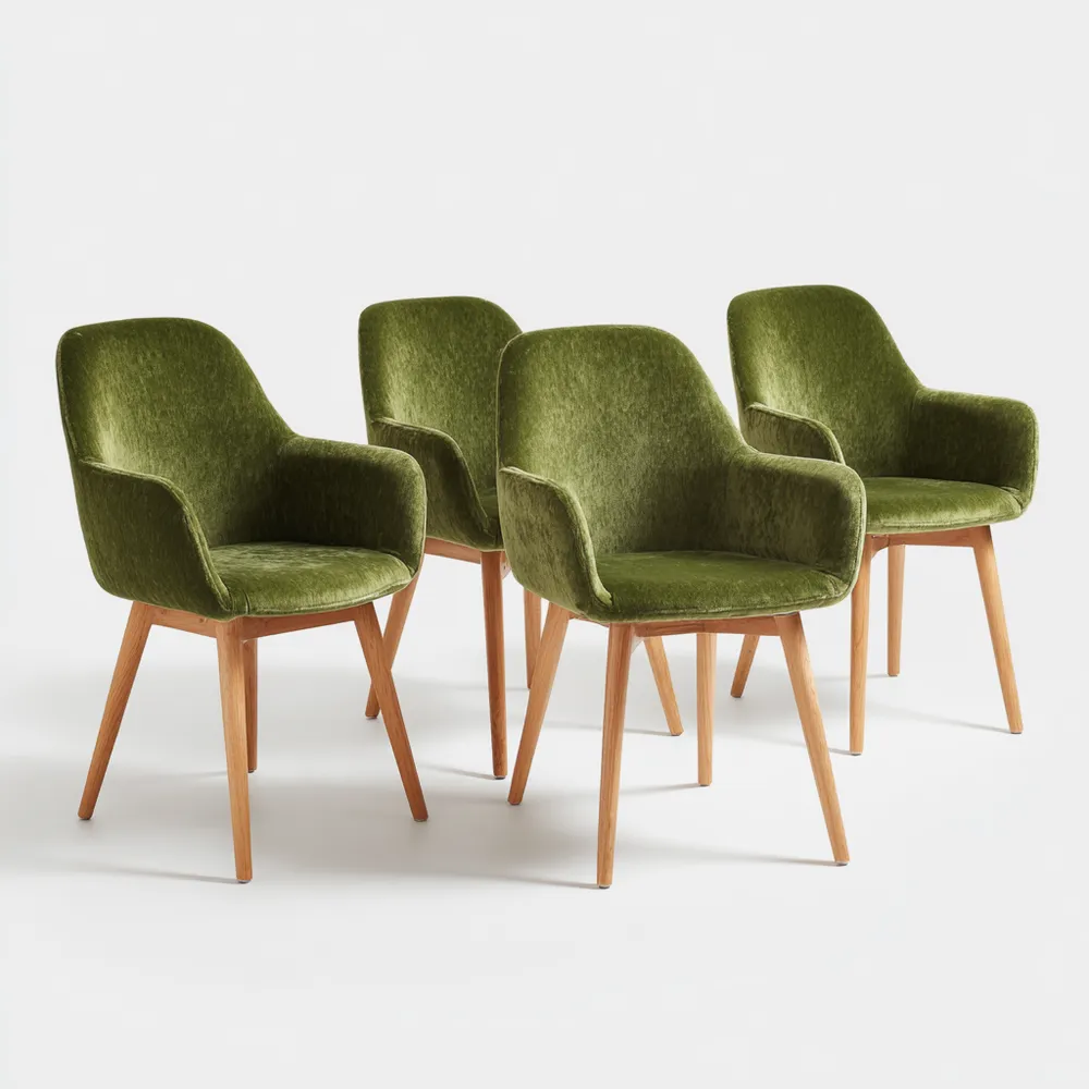 Set di 4 Sedie da Pranzo in Velluto Verde - 57x61x85 cm - Design Confortevole
