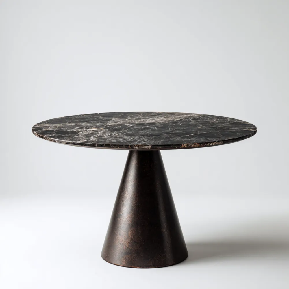 Tavolo da pranzo rotondo in marmo Nero con base conica - 120x120x75 cm - Design contemporaneo