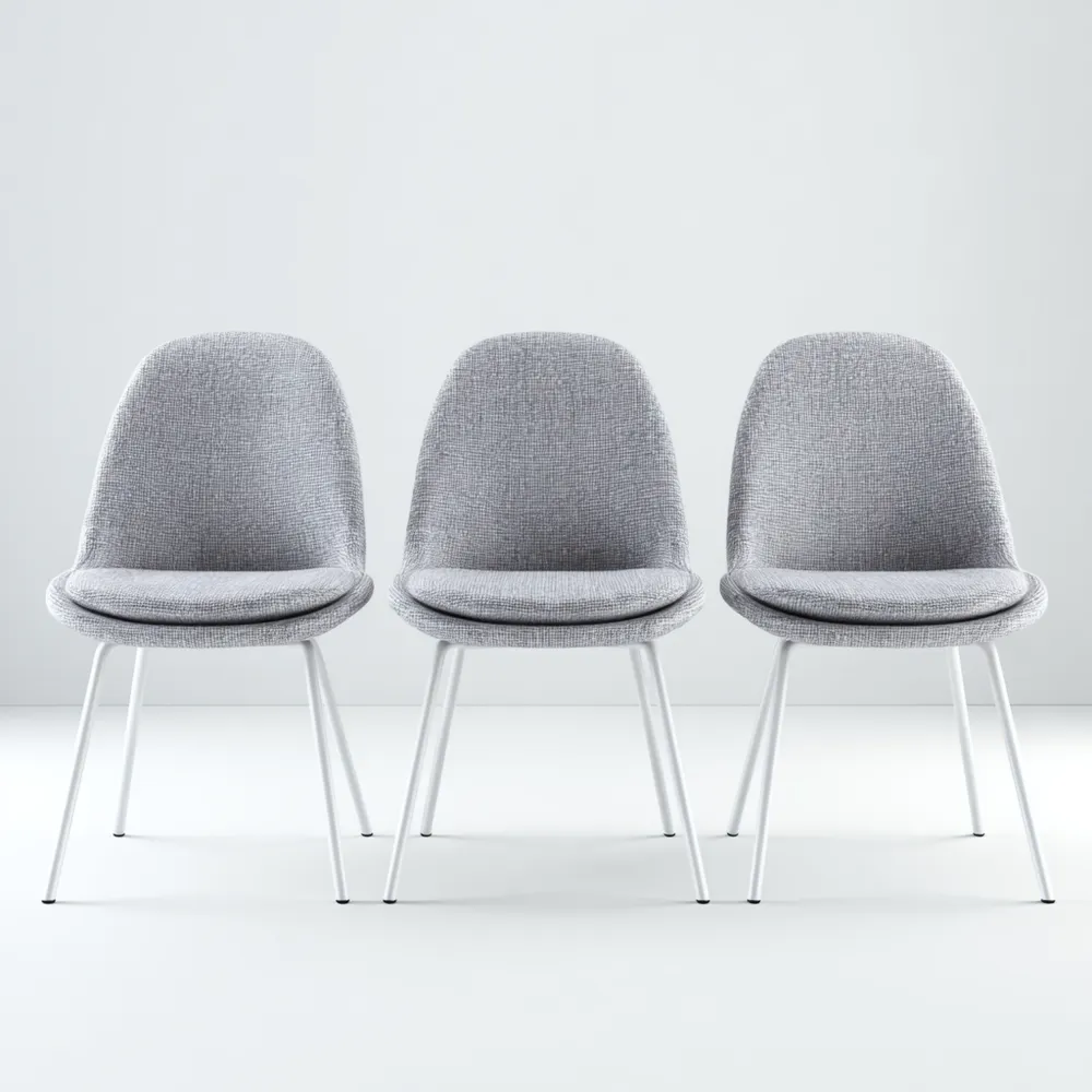 Set di 3 Sedie da Pranzo Tessuto Imbottito 45x55x85 cm - Grigio - Design Moderno
